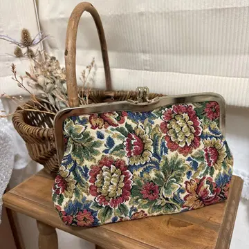 빈티지 꽃무늬 고블랑 직조 가마구치 동전 지갑 가마구치 파우치