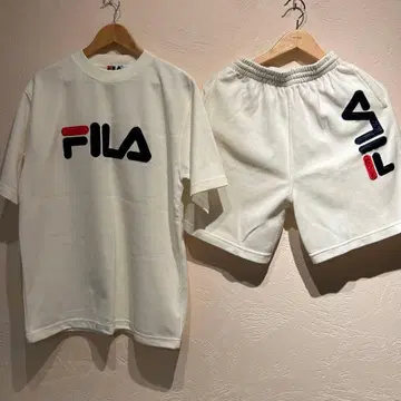 FILA 셋업 반팔 T셔츠 하프 팬츠 화이트 L 로고 스포츠