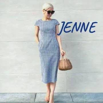 오드리 룩 깅엄 체크 원피스 종아리 기장 네이비 S