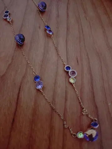 Swarovski 롱 목걸이 핑크 골드 색석 퍼플 핑크