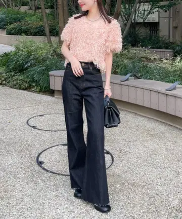 hinari 세미 플레어 데님 팬츠 네이비 FREE SIZE