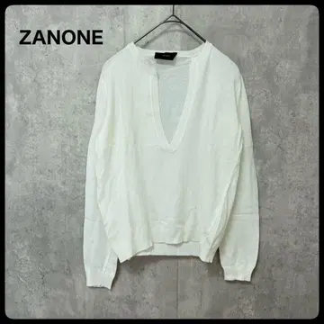 # ZANONE 화이트 V넥 긴팔 니트 얇은 소재 시어 니트