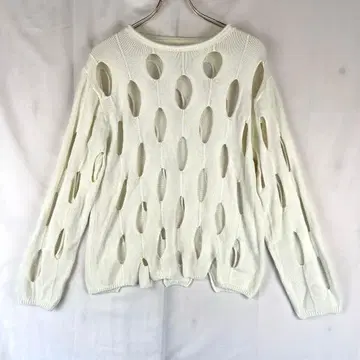 Ray BEAMS 데미지 니트 화이트 시스루 편직 루즈핏 봄/가을 상의