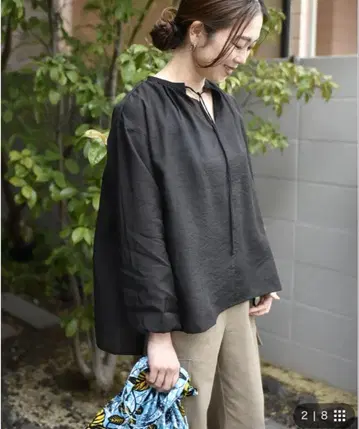 ourhome 리본 개더 블라우스