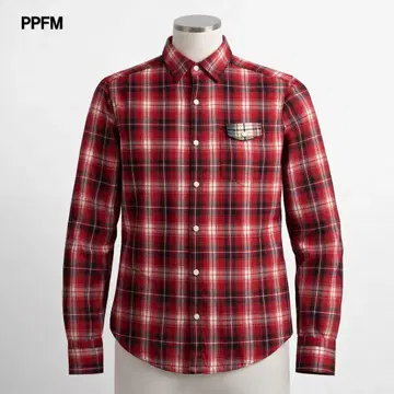 PPFM 체크 셔츠 빨간 플란넬 셔츠 백 프린트 로고 M 사이즈