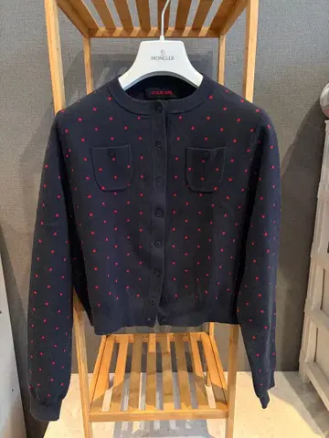 CABaN 코튼 캐시미어 도트 자카드 크루넥 가디건 네이비