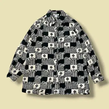 빈티지 올 패턴 셔츠 블라우스 실크 100% 이탈리아제 레트로 빅