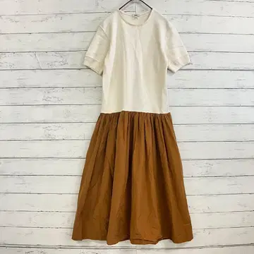 Scye 바이컬러 반팔 롱 플레어 원피스 화이트 여름 S