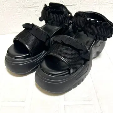 [Merry Jenny] 프릴 리본 통굽 샌들 블랙 L 블랙 여성용