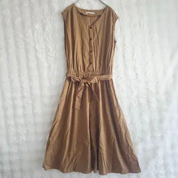 프레페리르 원피스 카멜 M 플레어 면 봄/여름 깔끔한 리본