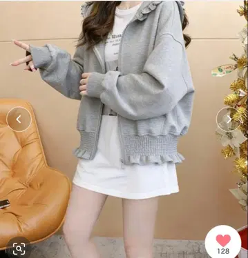 새상품 후드 프릴 달린 숏 집업 후드티 (네이비) XL