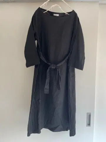 fog linen work 블랙 린넨 원피스 7부 소매