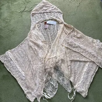 엑시즈팜 레이어드 스타일 후드 부착 가디건 판초