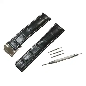 블랙 22mm 브라이틀링 대응 손목시계 가죽 벨트 슈퍼 오션