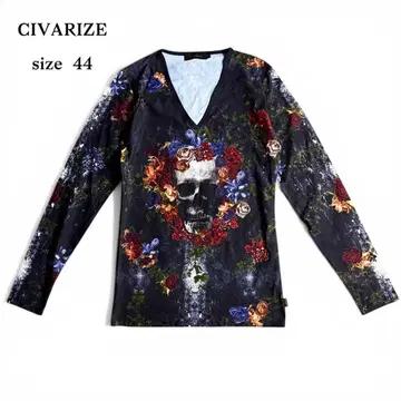 CIVARIZE 시버라이즈 V넥 긴팔 티셔츠 롱T 스컬