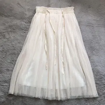 [ MERCURYDUO ] 튤 플리츠 스커트 롱 (FREE) 베이지