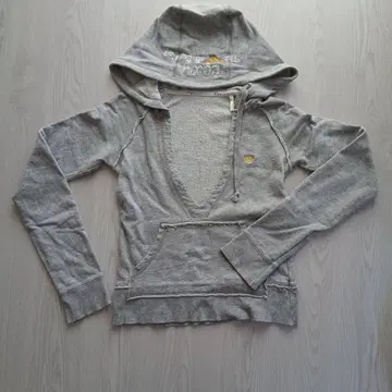 Roxy 그레이 V넥 후드 부착 후드티