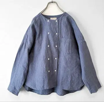 새상품급 퓨어세신 더블 단추 린넨 블라우스 노카라 자켓 루즈핏