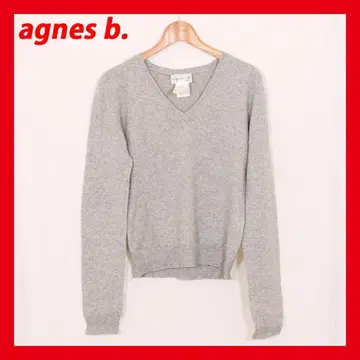 agnes b. 그레이 V넥 썸머 스웨터 긴팔