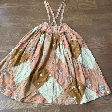 핑크하우스 [새상품급] 꽃무늬 스퀘어 패치워크 멜빵 스커트 오렌지 계열