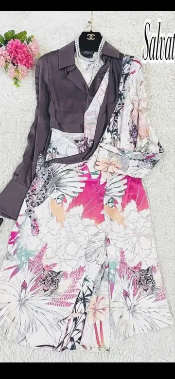 Salvatore Ferragamo 실크 광택 롱 원피스