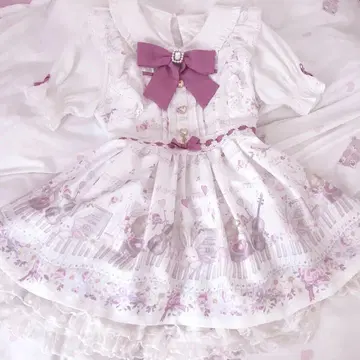 LIZLISA MelodyBunny 패턴 셋업 화이트 핑크 반팔