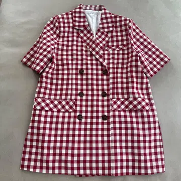 SALLURE 빨간색과 화이트 체크 무늬 자켓