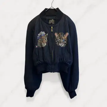 스카잔 바시티 자켓 애니멀 개성있는 숏 기장 블루종 자켓