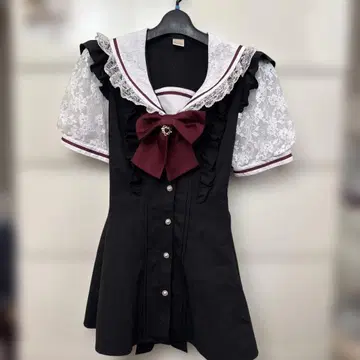 시크릿 허니 레이스 세일러 카라 반팔 셋업