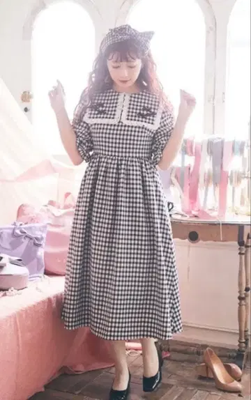 극미품 메종 드 플뢰르 아오키 미사코 세일러 깅엄 원피스