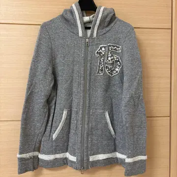 앙레클 후드 부착 W 집업 후드티 그레이