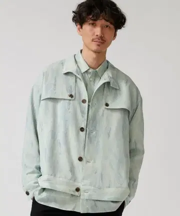 CLANE 올 패턴 스탠드 카라 자켓 민트 그린