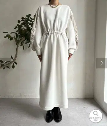 [ DOUDOU ] 화이트 롱 원피스 긴팔 드로우 스트링 PS 사이즈