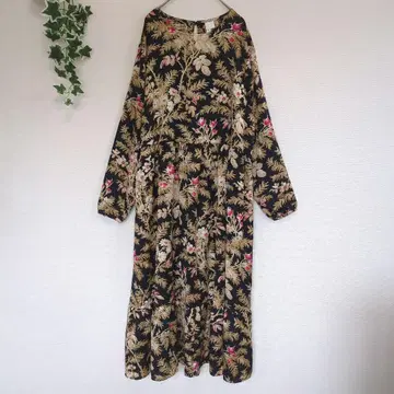 H&M 꽃무늬 롱 원피스 L 블랙 계열 보타니컬 긴팔 새틴
