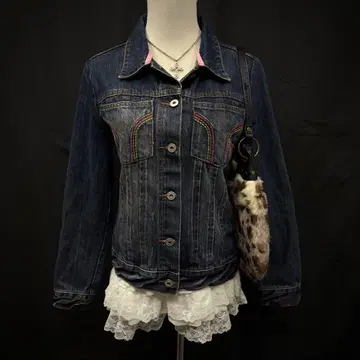 헤이세이 갸루 y2k 그런지 ROXY 데님 자켓 데미지 가공 로고