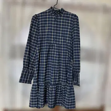 ZARA 네이비 계열 체크 무릎 기장 원피스