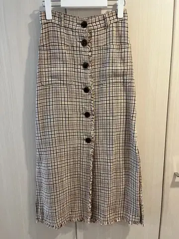 PHEENY 린넨 체크 롱 스커트 사이즈 1 브라운 슬릿