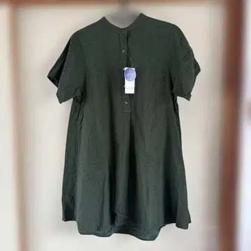새상품 오가닉 코튼 스탠드 턱 튜닉 블라우스 사이즈 M 64 그린