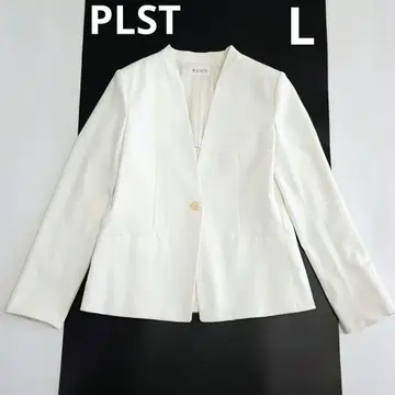 새상품급 PLST 워셔블 린넨 블렌드 칼라리스 자켓 화이트 L 사이즈