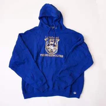 로고 후드티 블루 RUSSELL L 사이즈 구제 의류 후드 맨투맨
