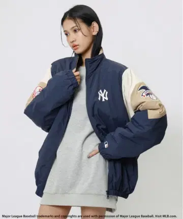 [ MLB ] 배색 나일론 블루종 네이비