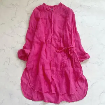 맥피 라미 오버랩 셔츠 린넨 밴드 카라 롱 셔츠