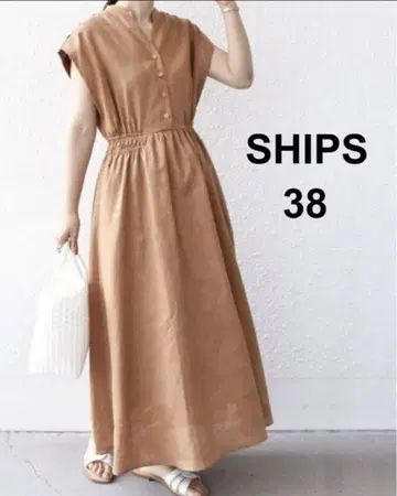 SHIPS 린넨 반팔 롱 원피스 38 브라운