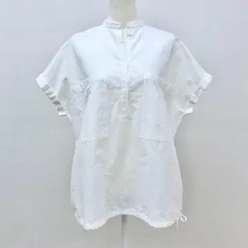 저널 스탠다드 면 린넨 밴드 카라 블라우스 화이트 깔끔한