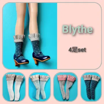 브라이스 크루 기장 4족 양말 화이트 블루 그레이 도트