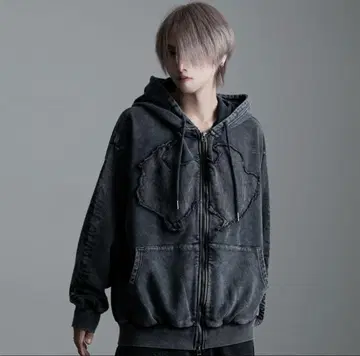 CV Select 빈티지 가공 메탈 와펜 더블 ZIP 집업 후드티