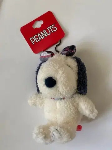 스누피 블루베리 체크 벨 키링 마스코트 봉제 인형