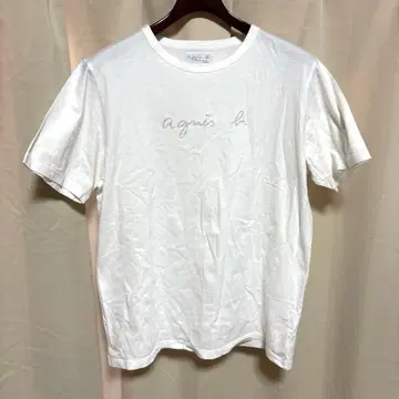 y042002 Agnes b T셔츠 3 로고 화이트 심플 반팔