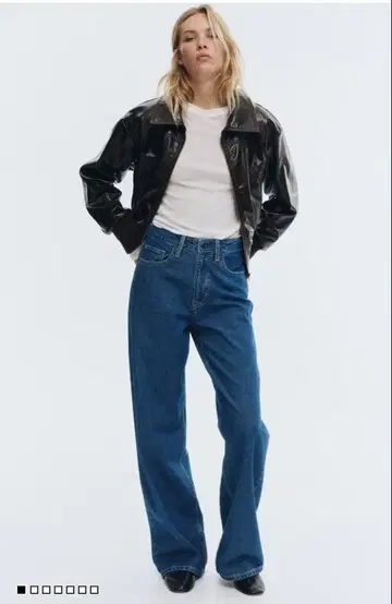 H&M 와이드 하이웨스트 데님 데님 블루 38