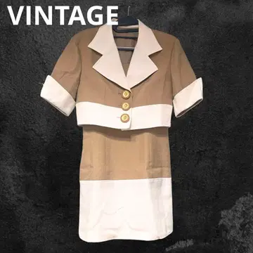 VINTAGE 배색 절개 골드 버튼 셋업 쇼와 레트로 80s 70s